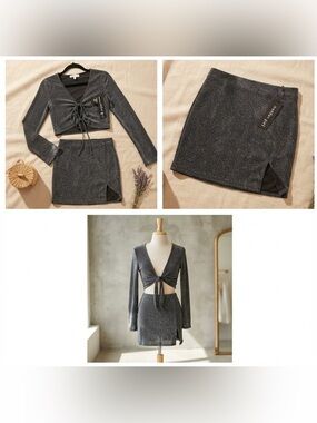 Madden Girl 2-piece set features a shimmering, glittery black finish skirt/top S